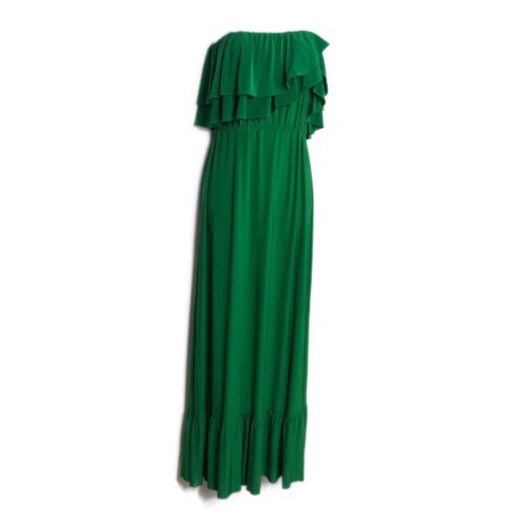 T-Bags Green Slinky Knit Strapless Maxi Dress S